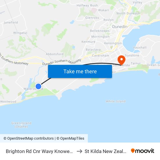 Brighton Rd Cnr Wavy Knowes Dr to St Kilda New Zealand map