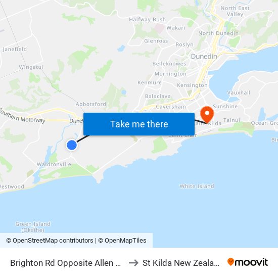 Brighton Rd Opposite Allen Rd to St Kilda New Zealand map