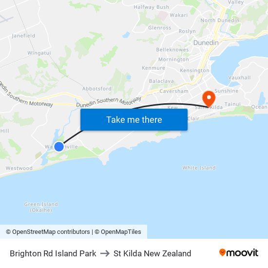 Brighton Rd Island Park to St Kilda New Zealand map