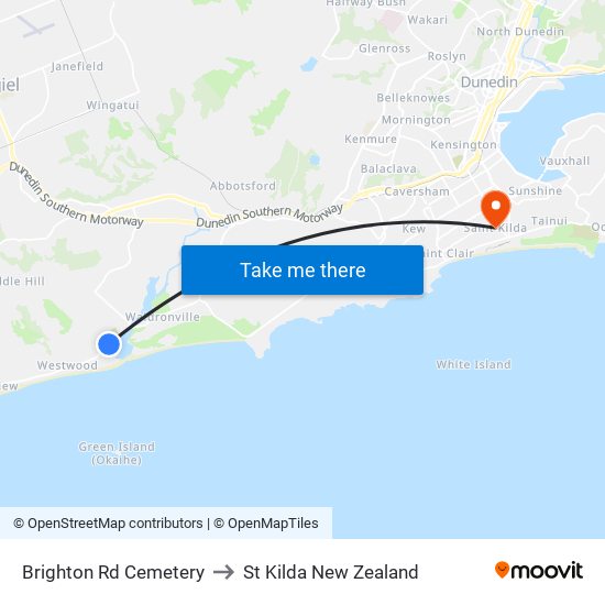Brighton Rd Cemetery to St Kilda New Zealand map