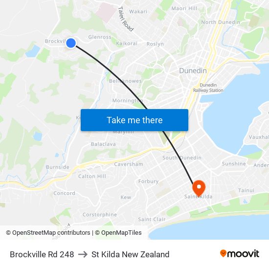 Brockville Rd 248 to St Kilda New Zealand map