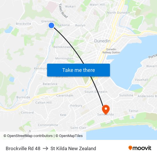 Brockville Rd 48 to St Kilda New Zealand map