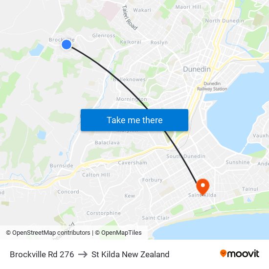 Brockville Rd 276 to St Kilda New Zealand map