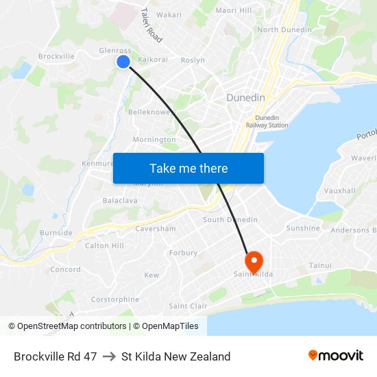 Brockville Rd 47 to St Kilda New Zealand map