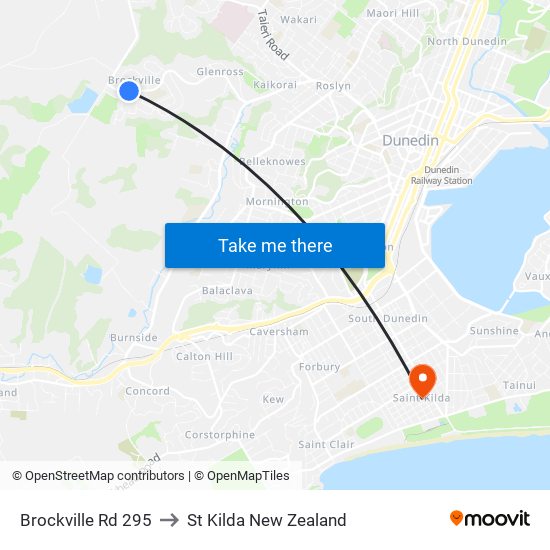 Brockville Rd 295 to St Kilda New Zealand map