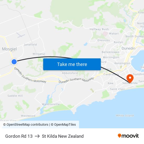 Gordon Rd 13 to St Kilda New Zealand map
