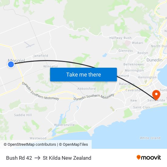 Bush Rd 42 to St Kilda New Zealand map