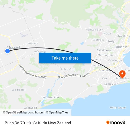 Bush Rd 70 to St Kilda New Zealand map