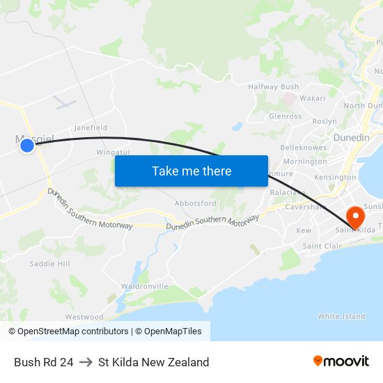 Bush Rd 24 to St Kilda New Zealand map