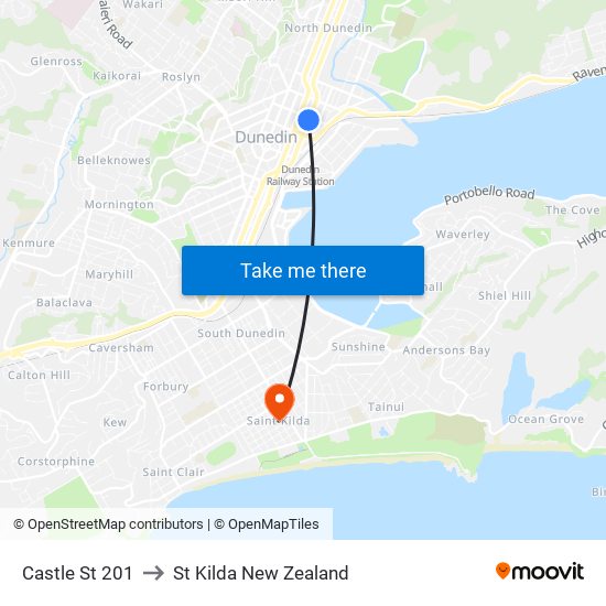 Castle St 201 to St Kilda New Zealand map