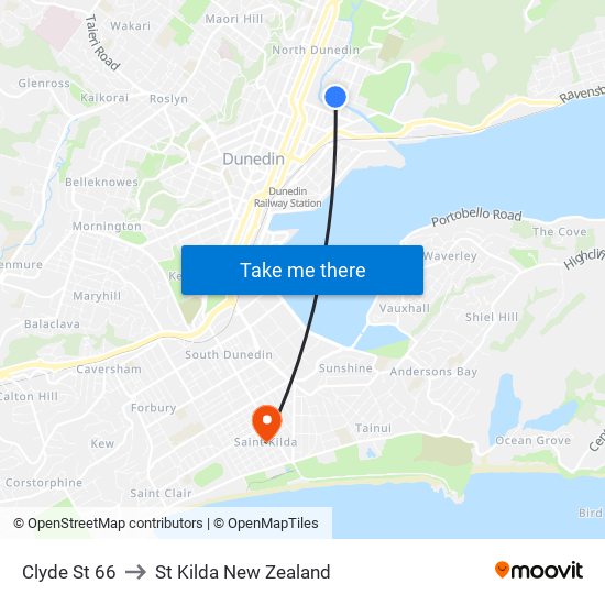 Clyde St 66 to St Kilda New Zealand map