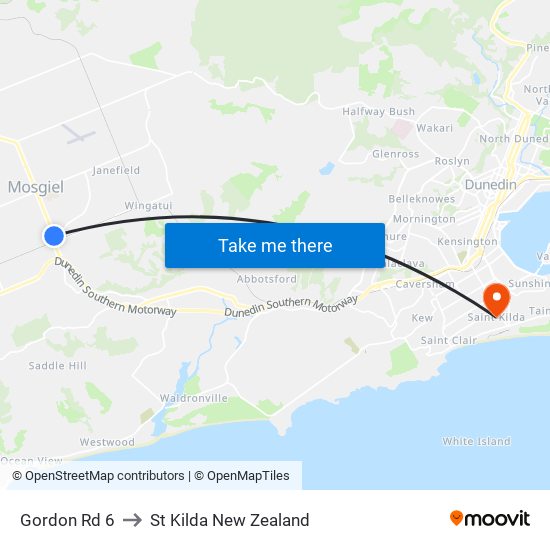 Gordon Rd 6 to St Kilda New Zealand map