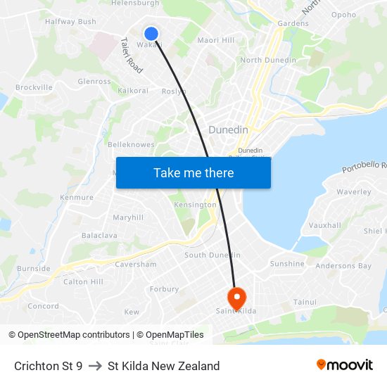 Crichton St 9 to St Kilda New Zealand map