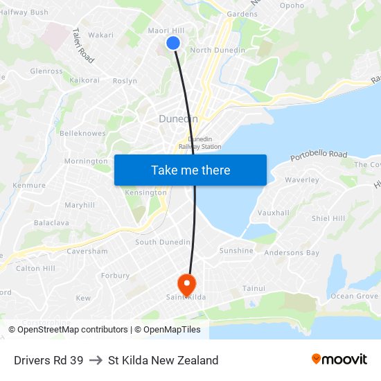 Drivers Rd 39 to St Kilda New Zealand map