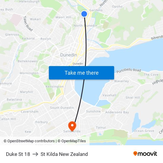 Duke St 18 to St Kilda New Zealand map
