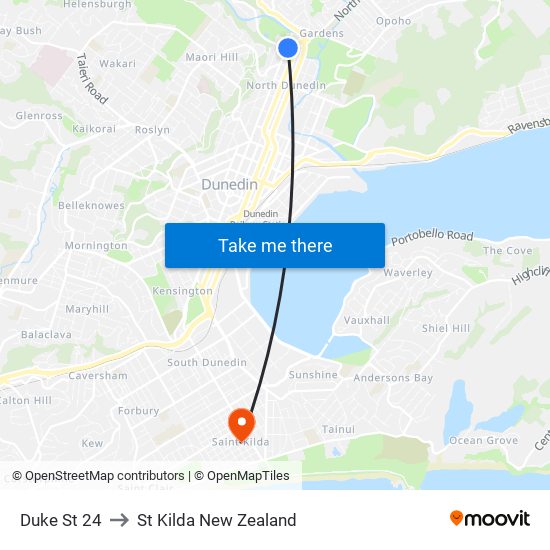 Duke St 24 to St Kilda New Zealand map