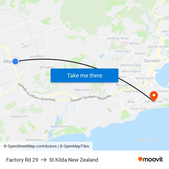 Factory Rd 29 to St Kilda New Zealand map
