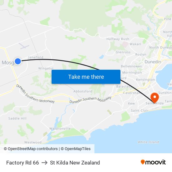 Factory Rd 66 to St Kilda New Zealand map