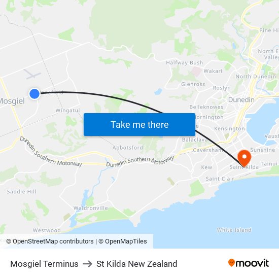 Mosgiel Terminus to St Kilda New Zealand map