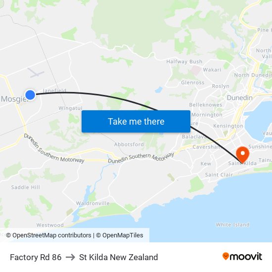 Factory Rd 86 to St Kilda New Zealand map