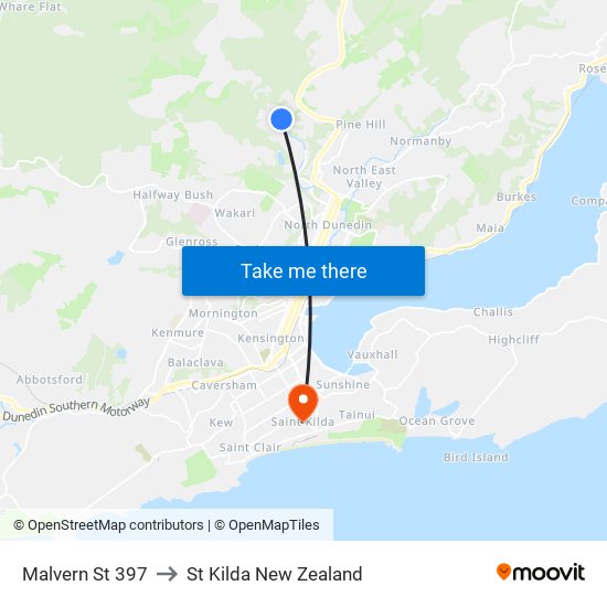 Malvern St 397 to St Kilda New Zealand map