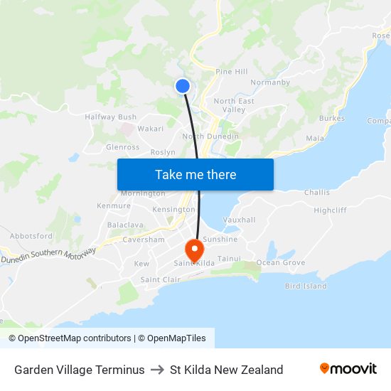 Garden Village Terminus to St Kilda New Zealand map