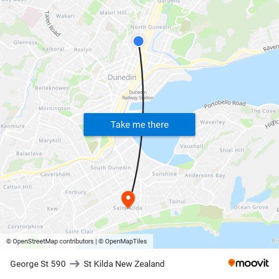 George St 590 to St Kilda New Zealand map