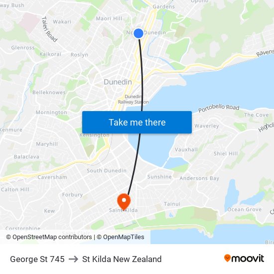 George St 745 to St Kilda New Zealand map
