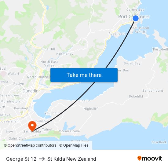 George St 12 to St Kilda New Zealand map