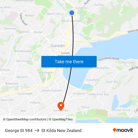 George St 984 to St Kilda New Zealand map