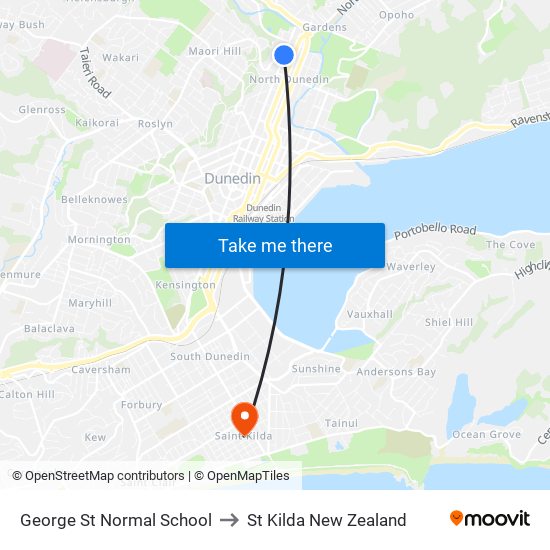 George St Normal School to St Kilda New Zealand map