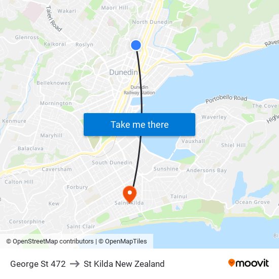 George St 472 to St Kilda New Zealand map
