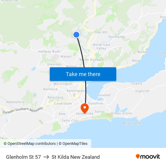 Glenholm St 57 to St Kilda New Zealand map