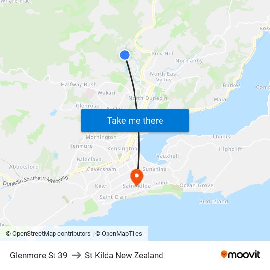 Glenmore St 39 to St Kilda New Zealand map