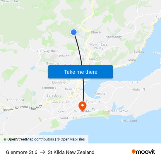 Glenmore St 6 to St Kilda New Zealand map