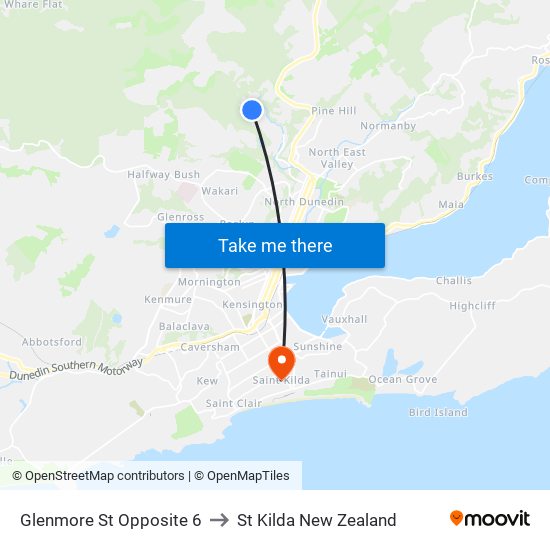 Glenmore St Opposite 6 to St Kilda New Zealand map