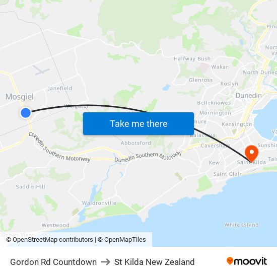 Gordon Rd Countdown to St Kilda New Zealand map