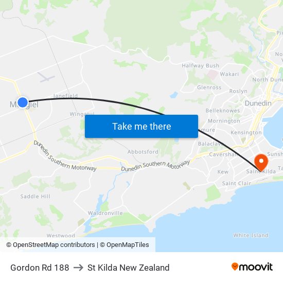 Gordon Rd 188 to St Kilda New Zealand map