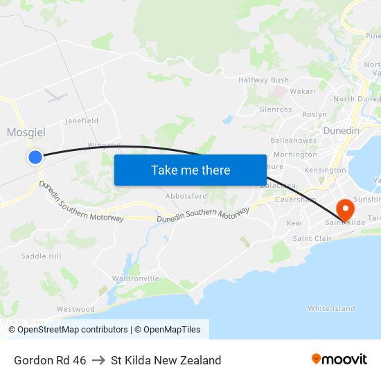 Gordon Rd 46 to St Kilda New Zealand map