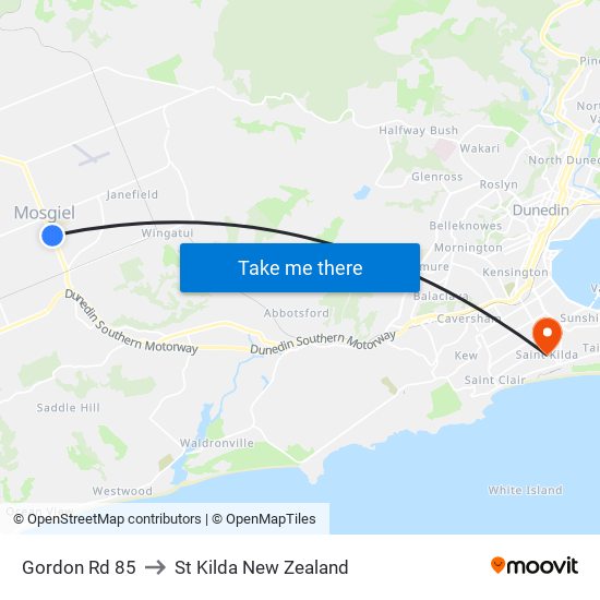 Gordon Rd 85 to St Kilda New Zealand map