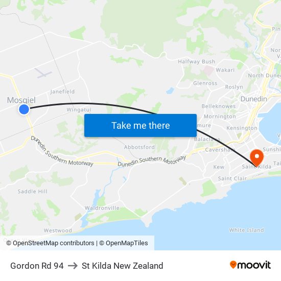 Gordon Rd 94 to St Kilda New Zealand map