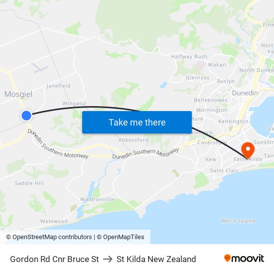 Gordon Rd Cnr Bruce St to St Kilda New Zealand map