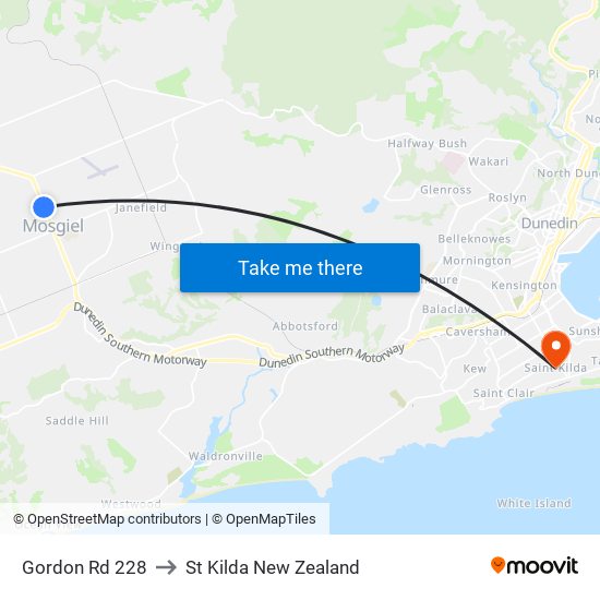 Gordon Rd 228 to St Kilda New Zealand map