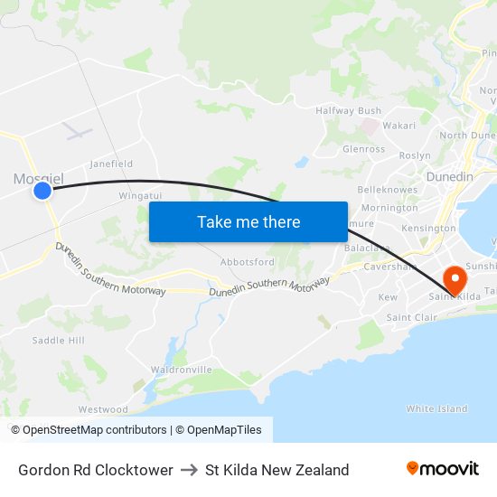 Gordon Rd Clocktower to St Kilda New Zealand map