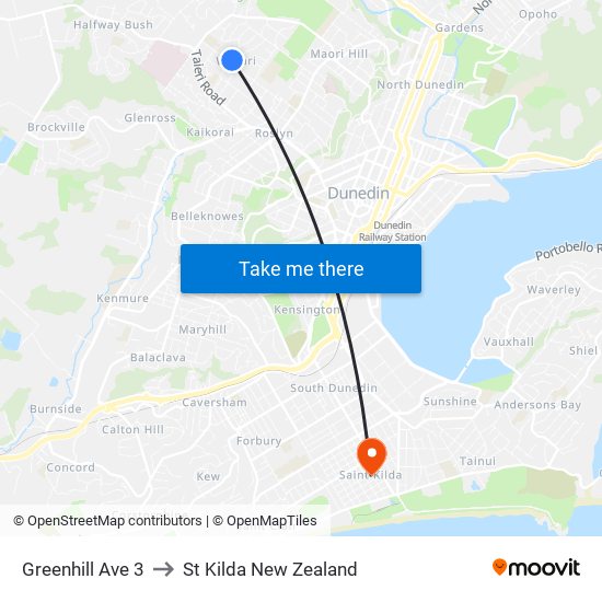 Greenhill Ave 3 to St Kilda New Zealand map