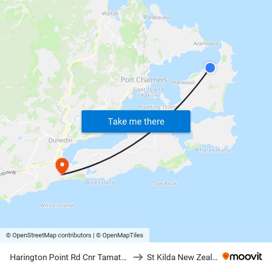 Harington Point Rd Cnr Tamatea Rd to St Kilda New Zealand map