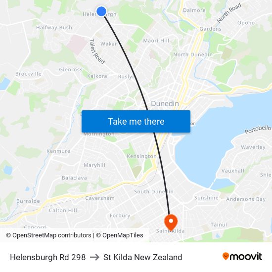 Helensburgh Rd 298 to St Kilda New Zealand map