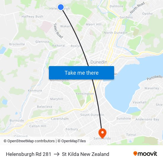 Helensburgh Rd 281 to St Kilda New Zealand map