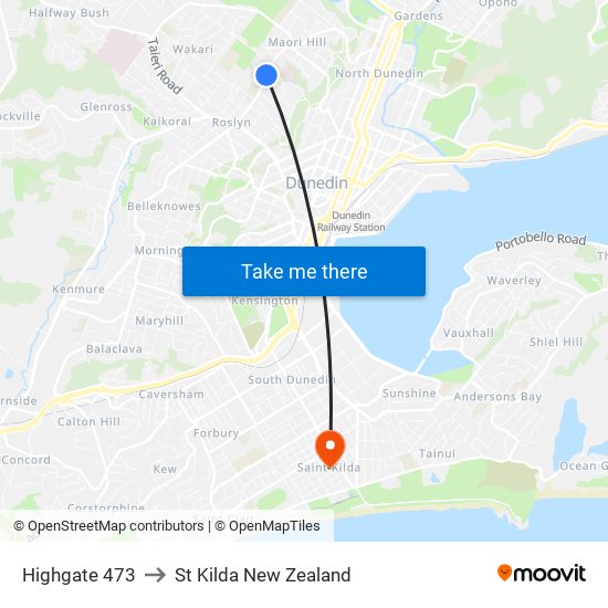 Highgate 473 to St Kilda New Zealand map