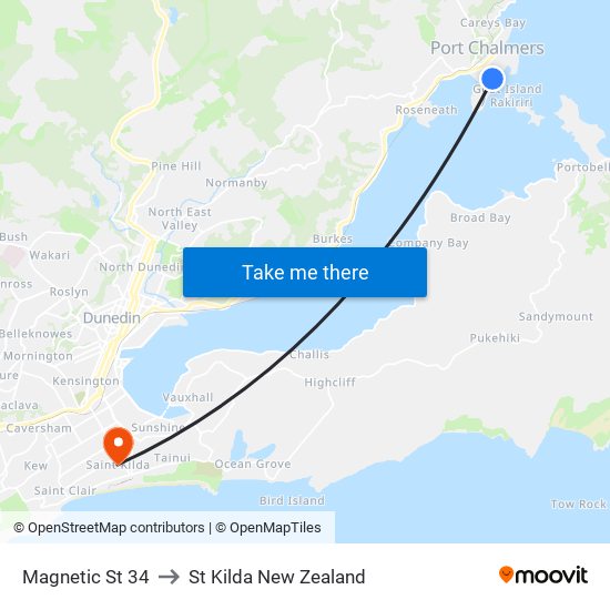 Magnetic St 34 to St Kilda New Zealand map